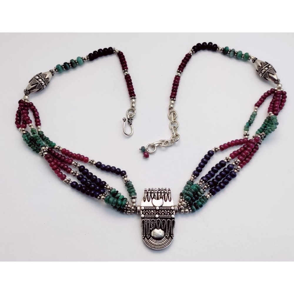 21" Solid Sterling Silver Multi Stone Necklace - image 1